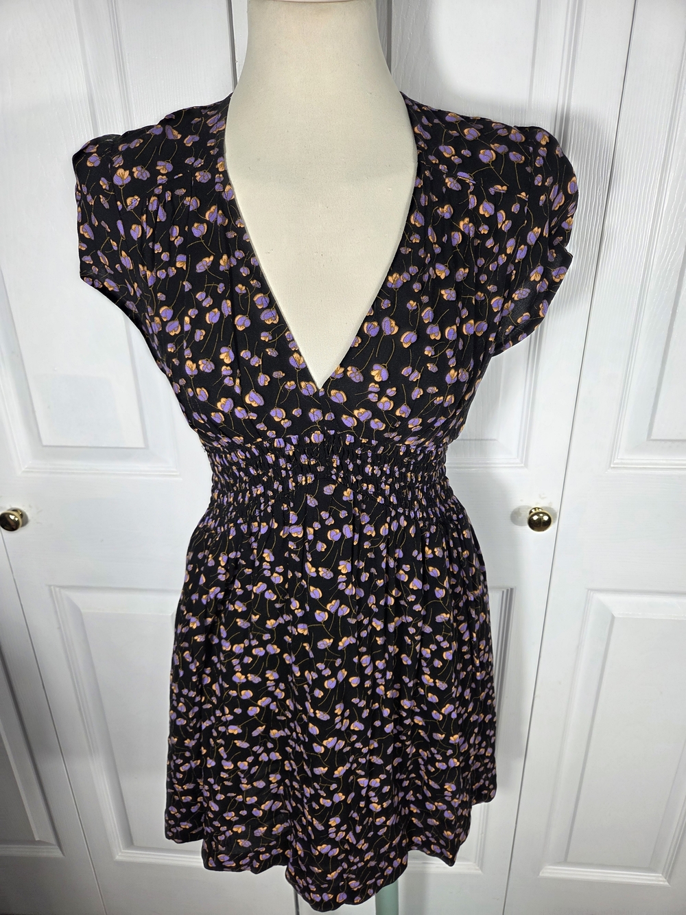 Free People Floral Smocked Open Back Mini Dress S